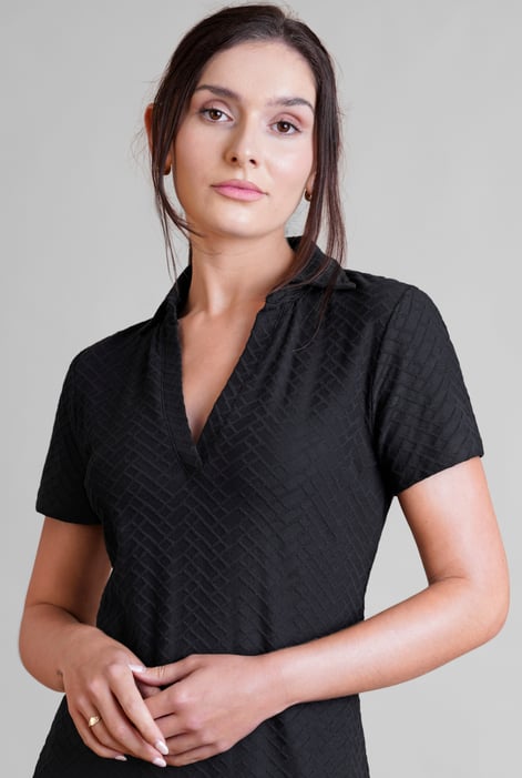 Black Deep V-Neck Polo Collar Mini Dress