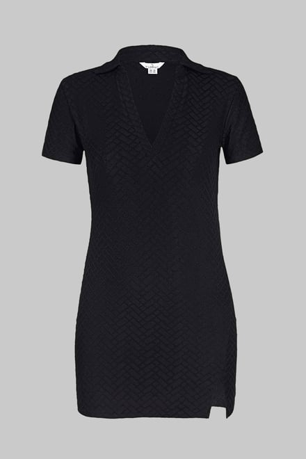 Deep V-Neck Polo Collar Mini Dress