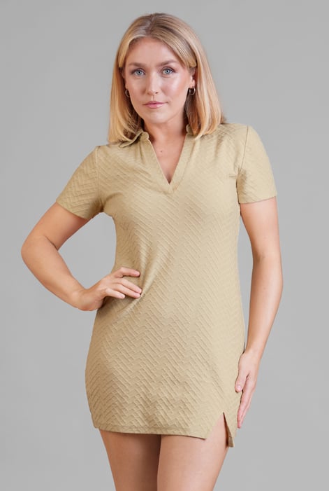 Cream Deep V-Neck Polo Collar Mini Dress