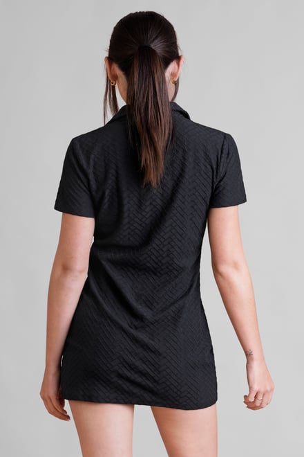 Deep V-Neck Polo Collar Mini Dress