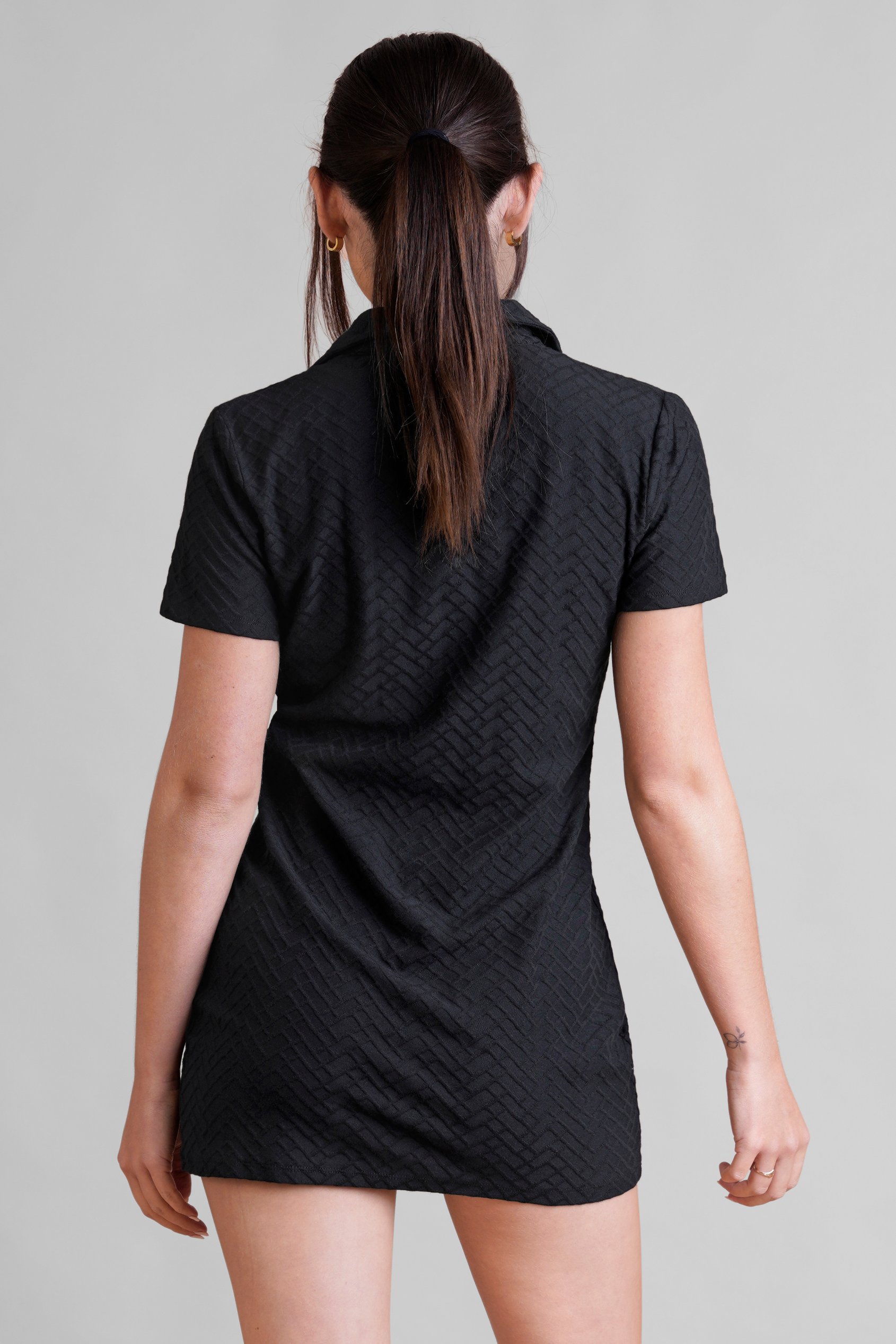 Deep V-Neck Polo Collar Mini Dress