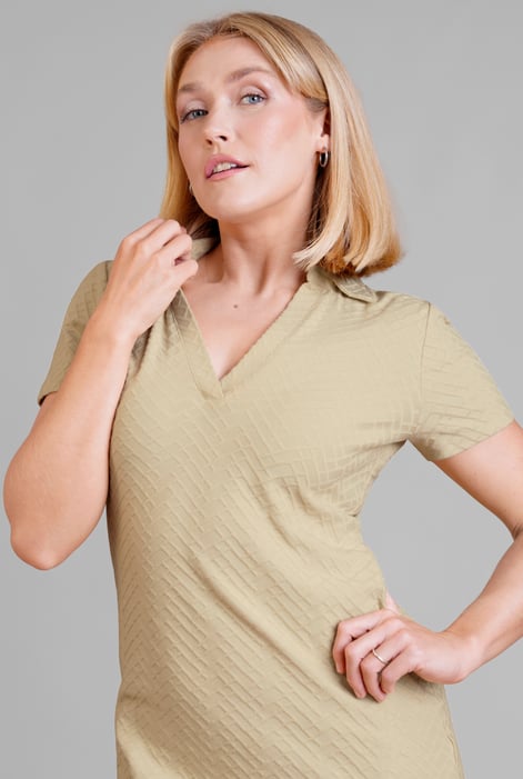 Cream Deep V-Neck Polo Collar Mini Dress