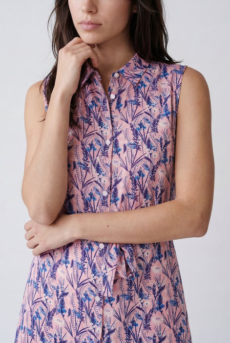 Pink Wild Garden Print Button-Through Shirt Dress