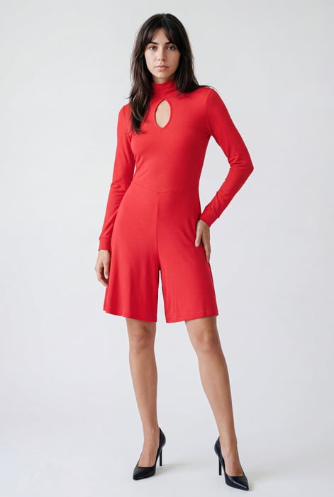 Womens Black High Neck Long Sleeve Playsuit