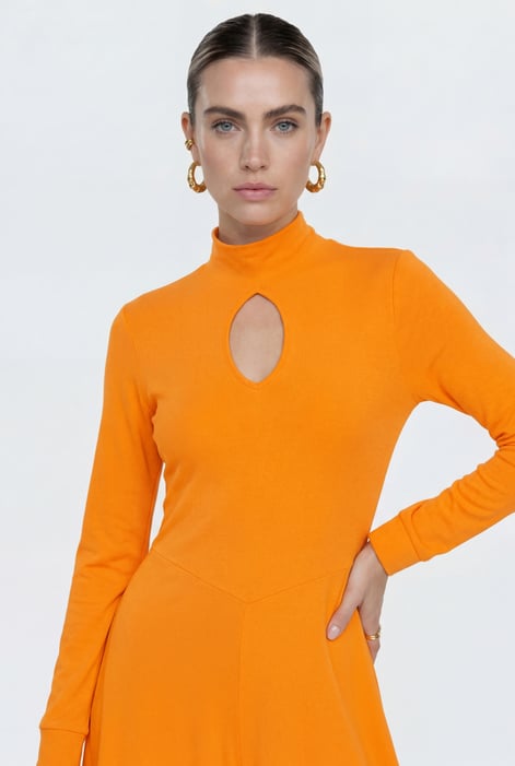 Womens Orange High Neck Long Sleeve Playsuit