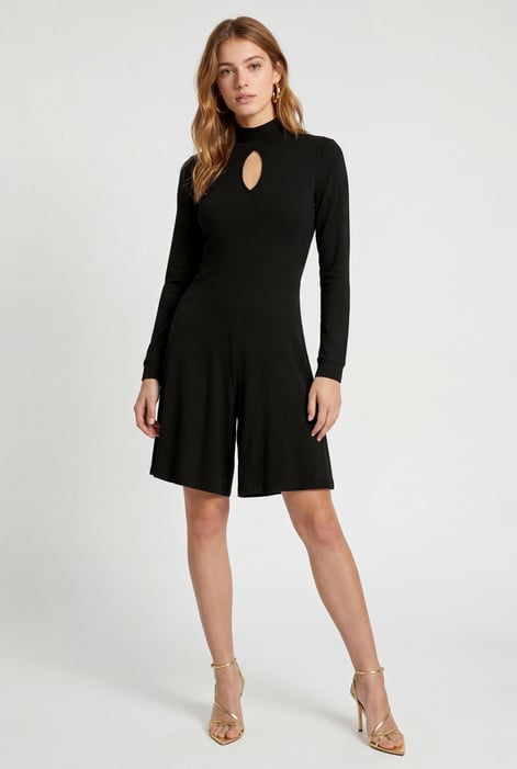Womens Black High Neck Long Sleeve Playsuit