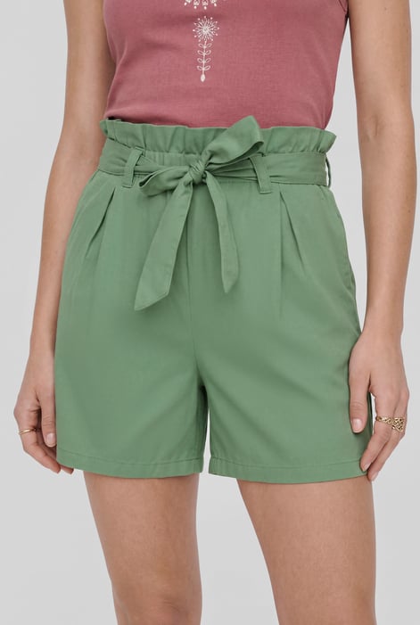 Green Paperbag Waist Cotton Shorts