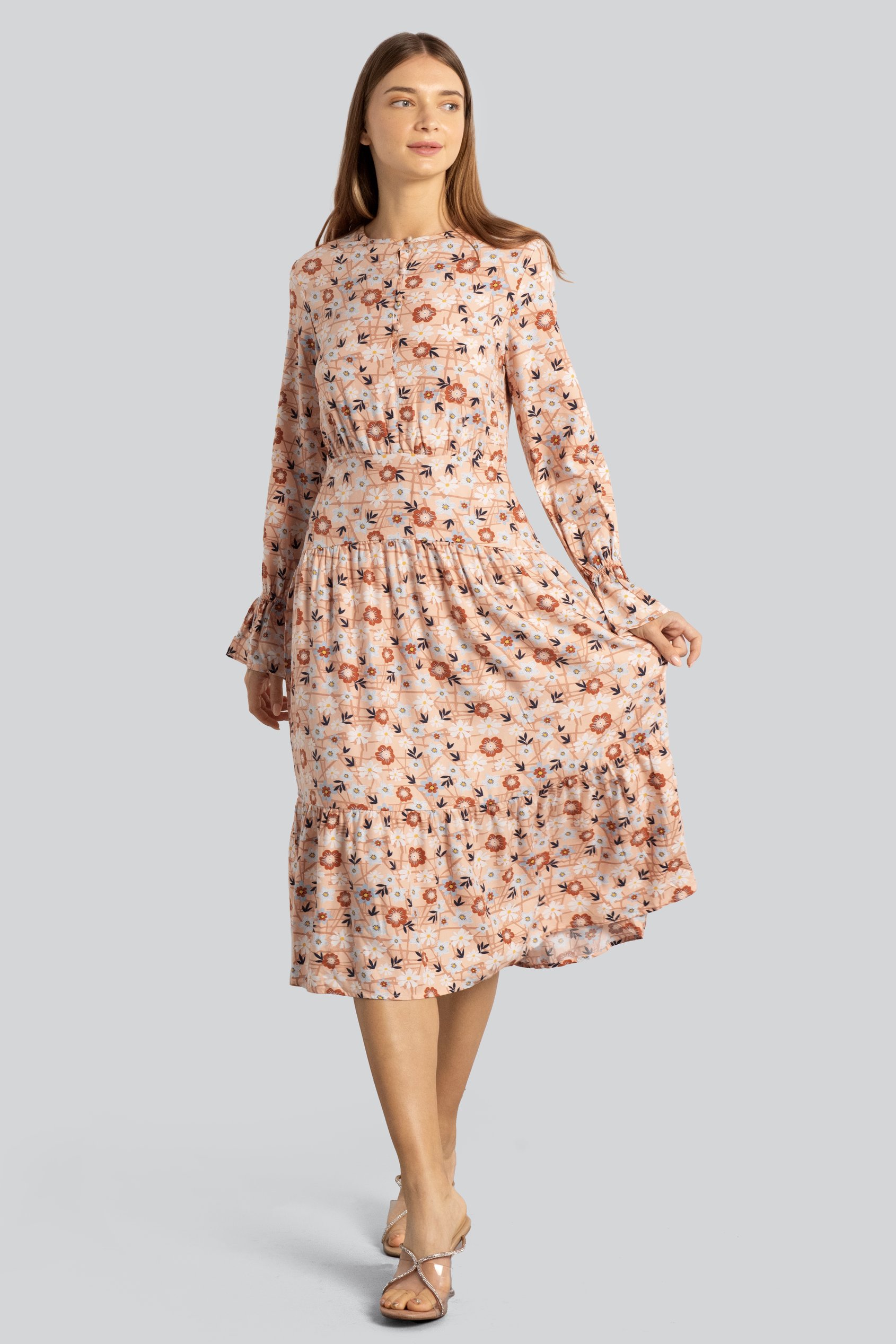 Viscose Long Sleeve Midi Dress