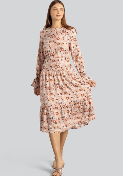 Viscose Long Sleeve Midi Dress