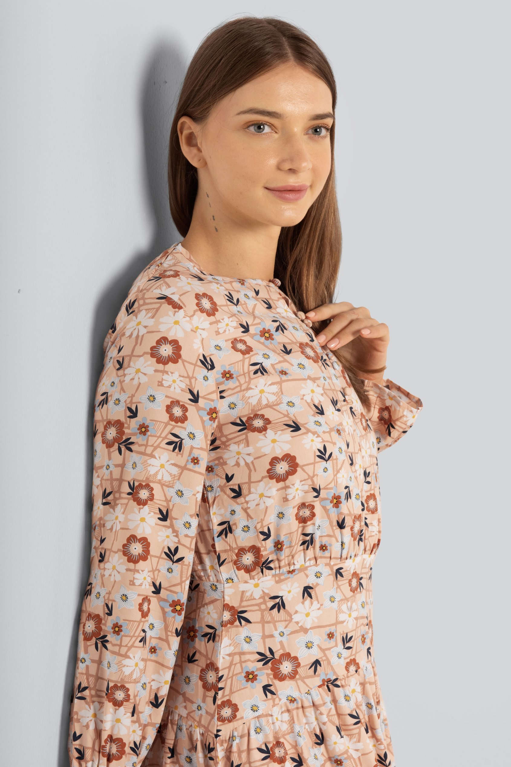 Viscose Long Sleeve Midi Dress
