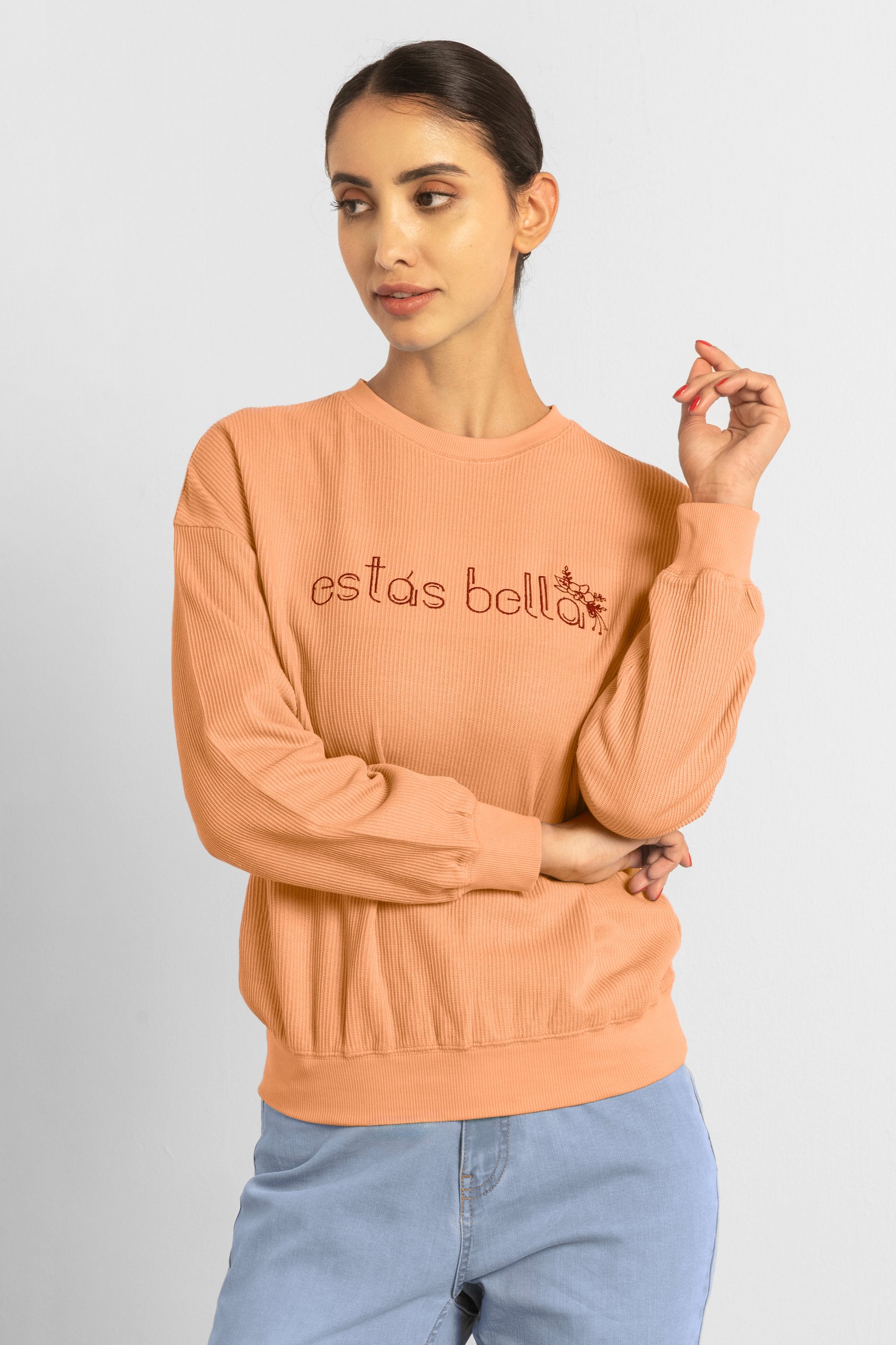 Enorsia Women's Orange Estás Bella Long Sleeve Sweatshirt - Uk 8