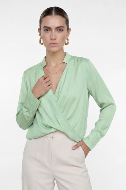 Long Sleeves Wrap Blouse