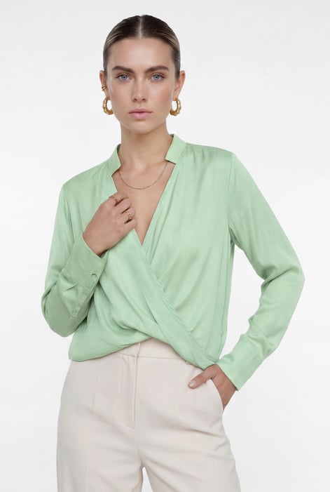 Blue Long Sleeves Wrap Blouse