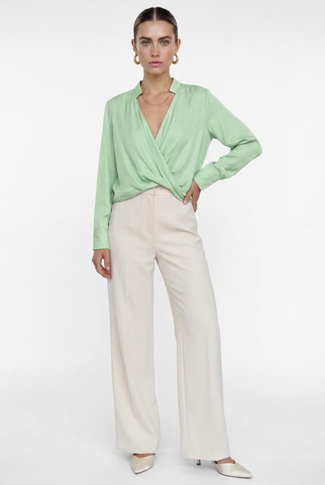 Green Long Sleeves Wrap Blouse