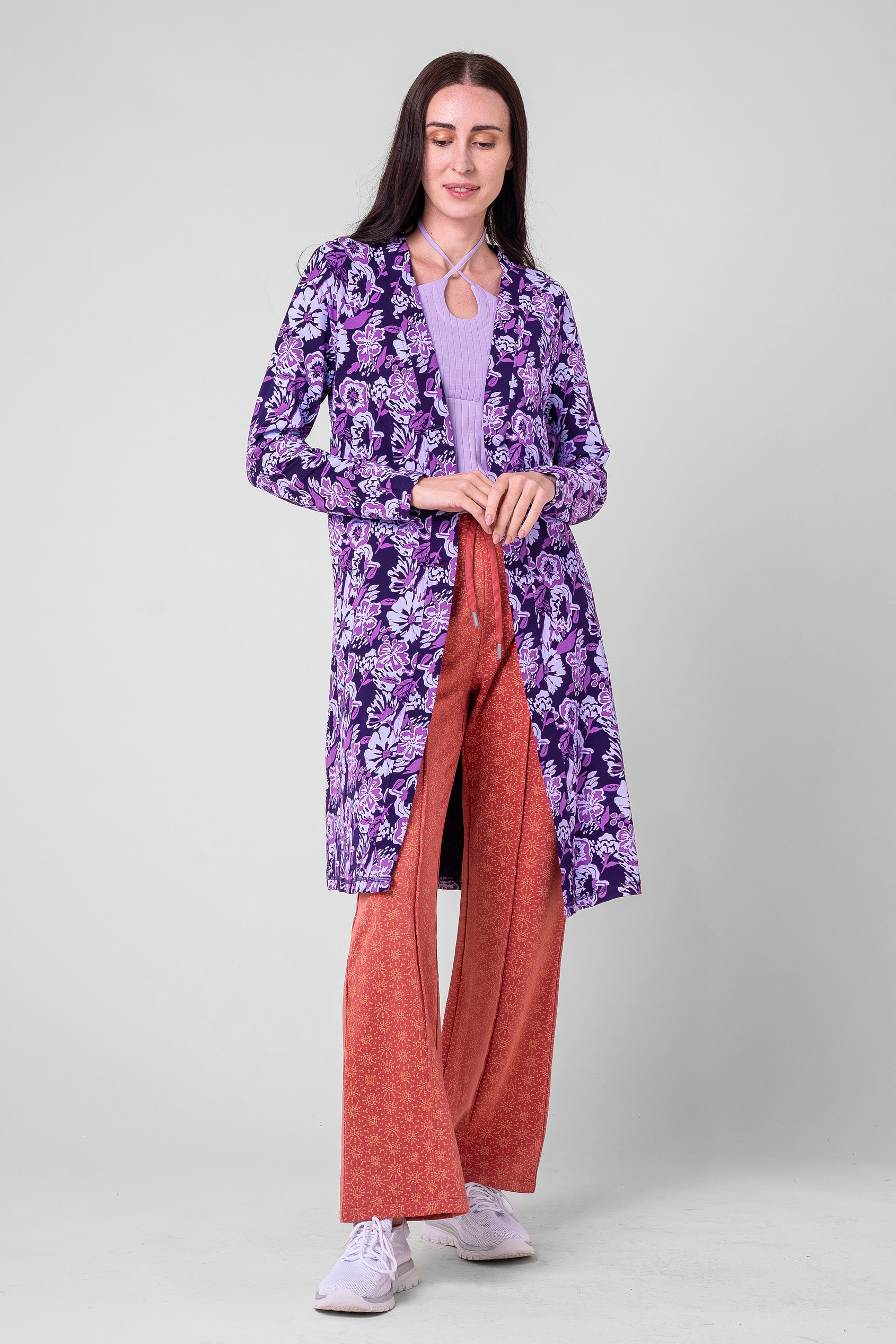Womens Wild Flower Print Longline Midi Dress