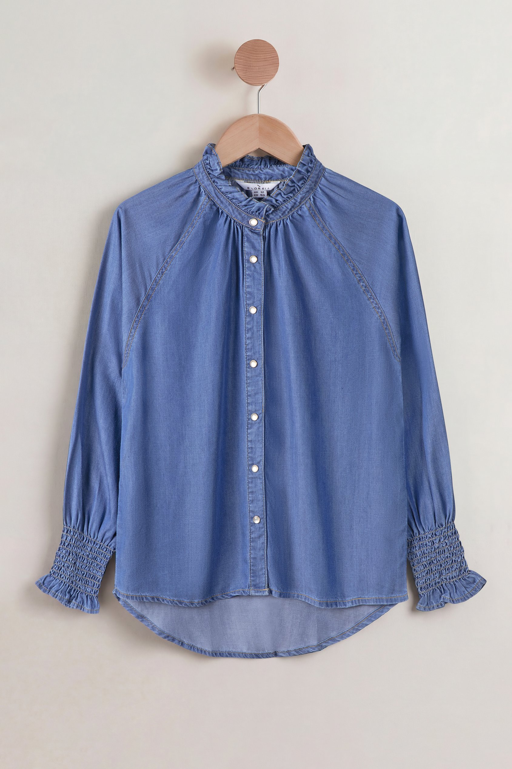 Enorsia Women's Mid Blue Loose Fit Tencel Blue Denim Shirt - Uk 18