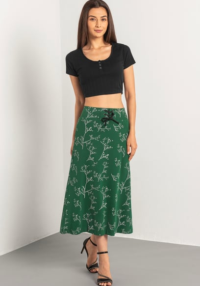 Women High Waist Lace Up A-Line Midi Skirt
