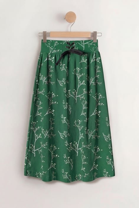 Women Green High Waist Lace Up A-Line Midi Skirt