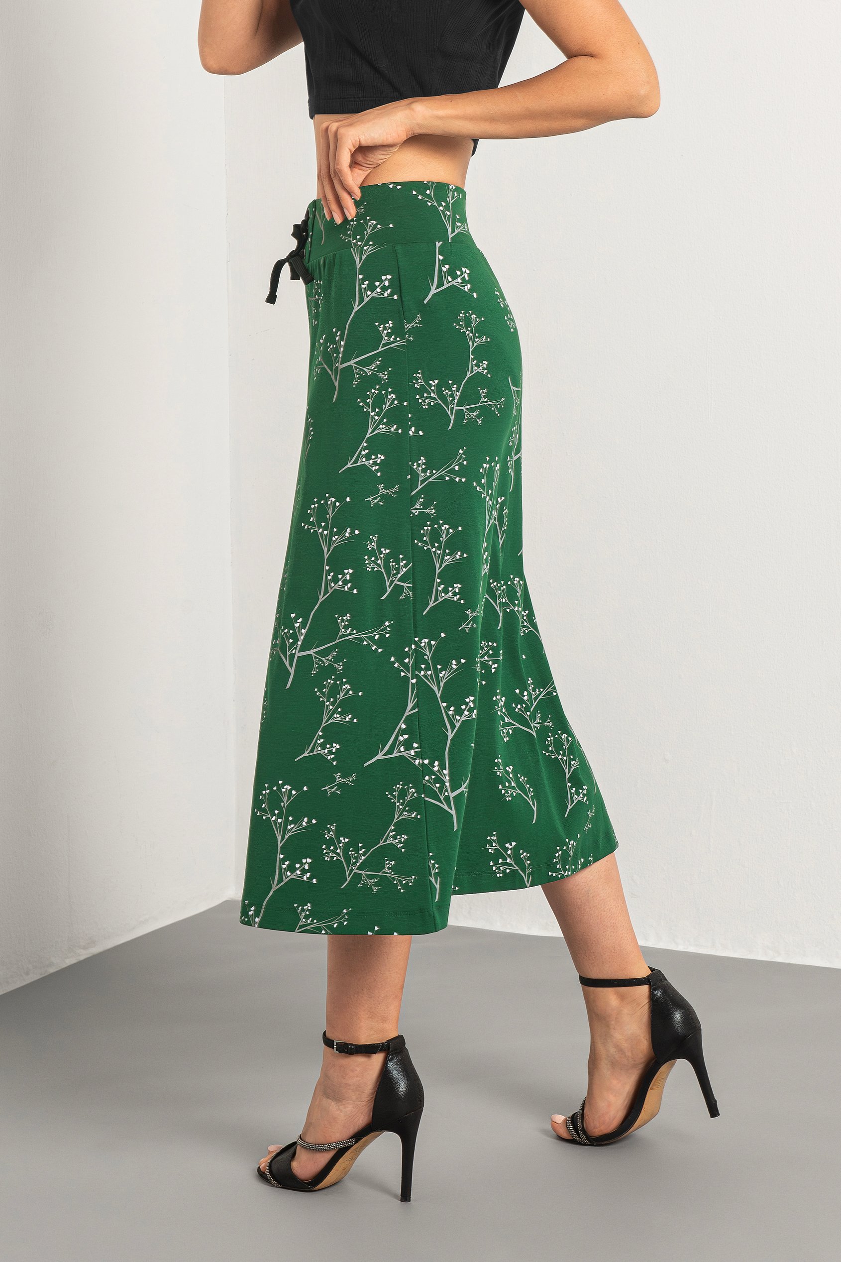 Women High Waist Lace Up A-Line Midi Skirt