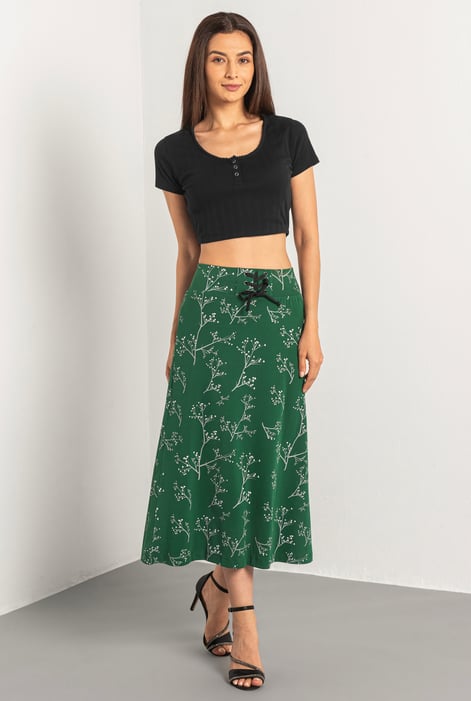 Women Brown High Waist Lace Up A-Line Midi Skirt