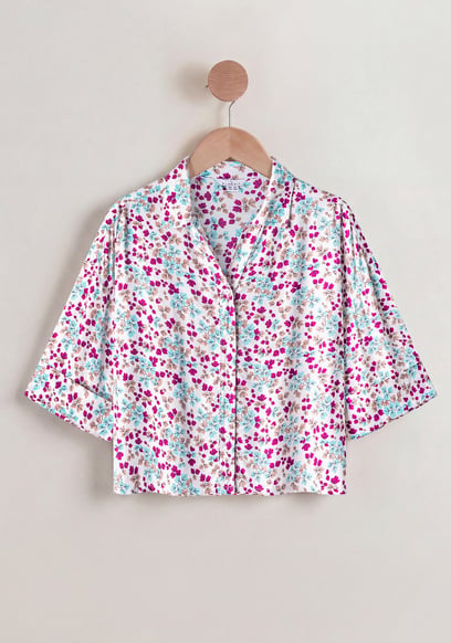 Women's Floral Cuban Collar Boxy Shirt