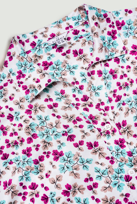Women's Blue Floral Cuban Collar Boxy Shirt