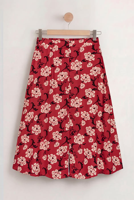 Women's Green Floral Viscose Midi Skirt
