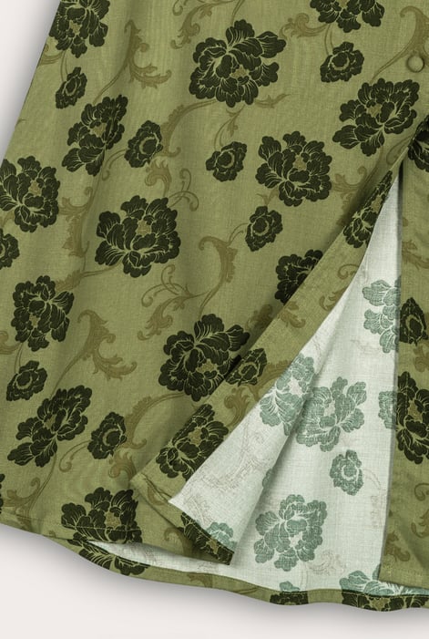 Women's Green Floral Viscose Midi Skirt