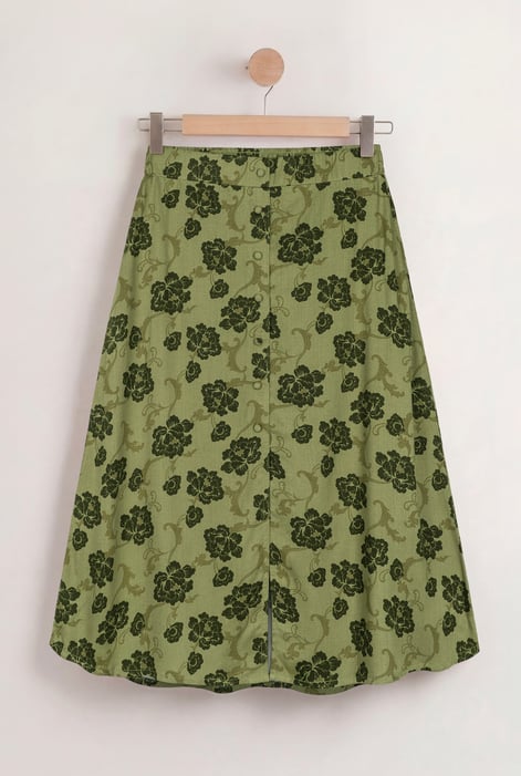 Women's Green Floral Viscose Midi Skirt