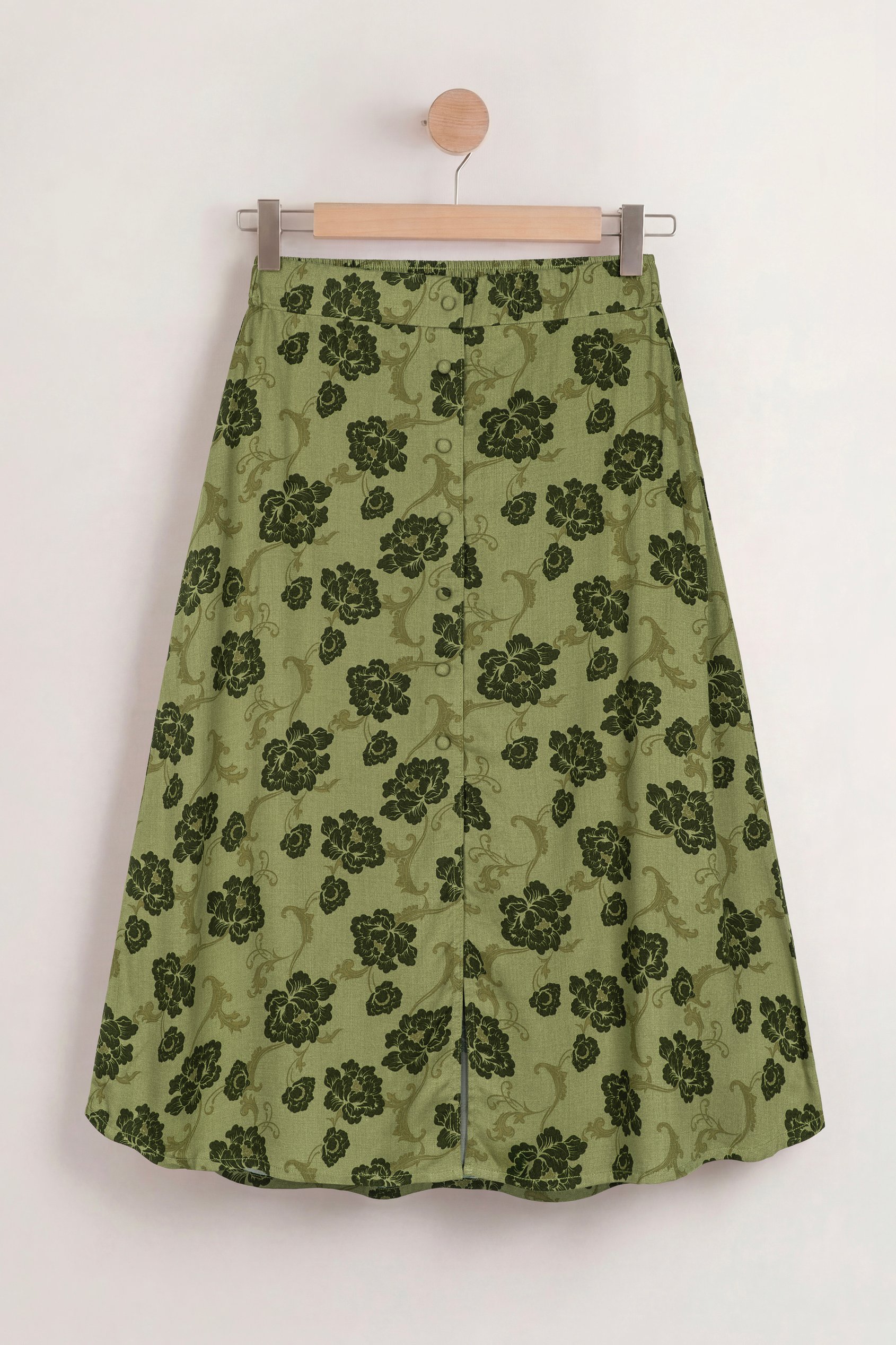 Enorsia Women's Green Floral Viscose Midi Skirt - Uk 18