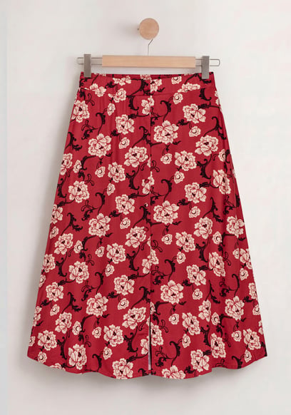 Women's Floral Viscose Midi Skirt