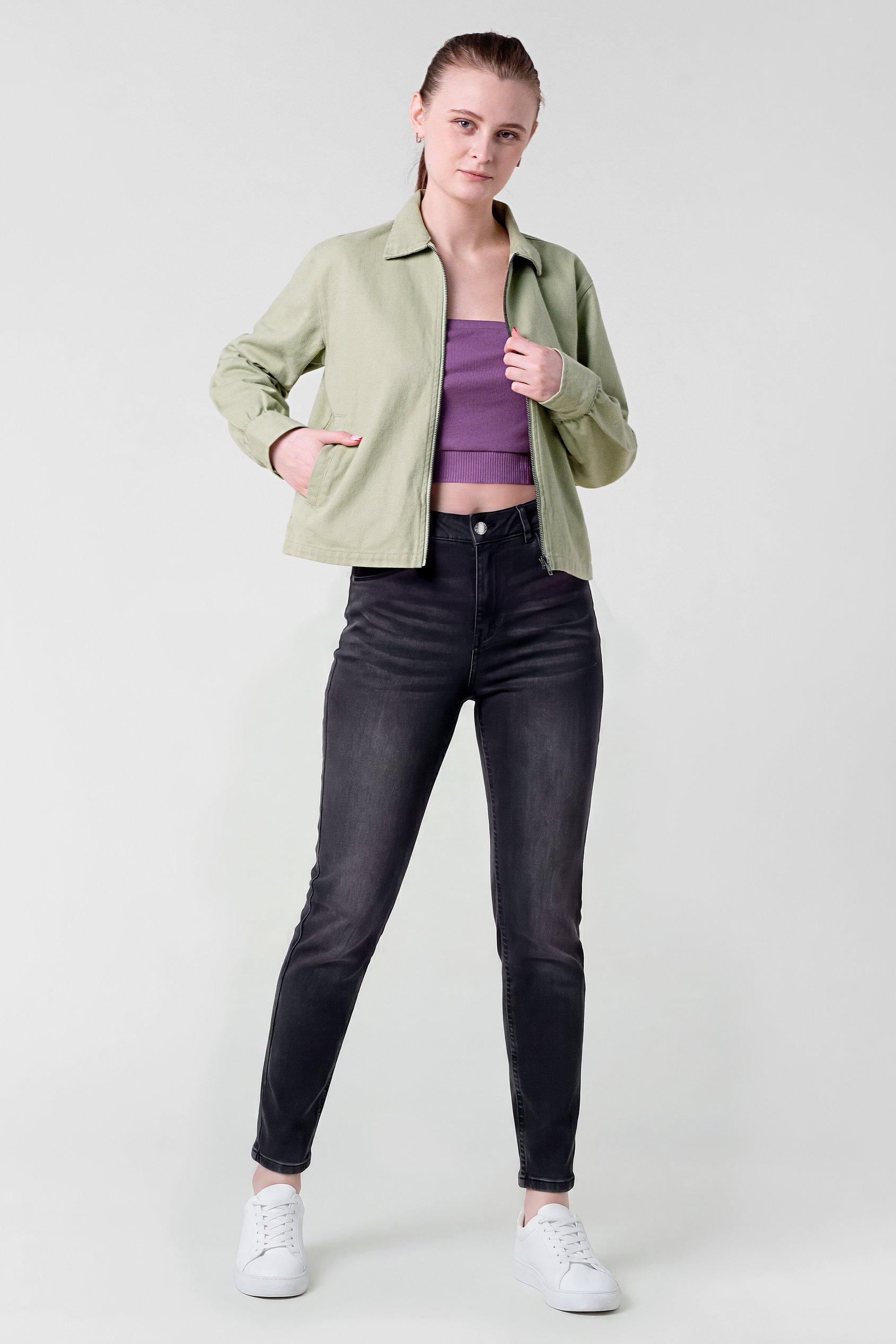 Womens Full Zip Cropped Jacket