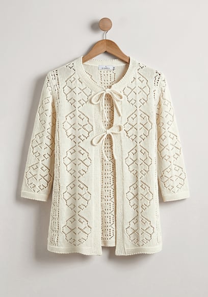 Women's Crochet Front Tie Knit Cardigan