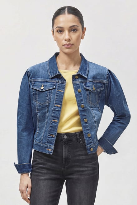Puff Sleeve Denim Mid Wash Jacket