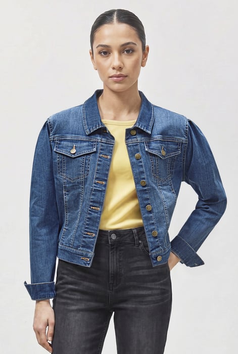 Mid Blue Puff Sleeve Denim Mid Wash Jacket