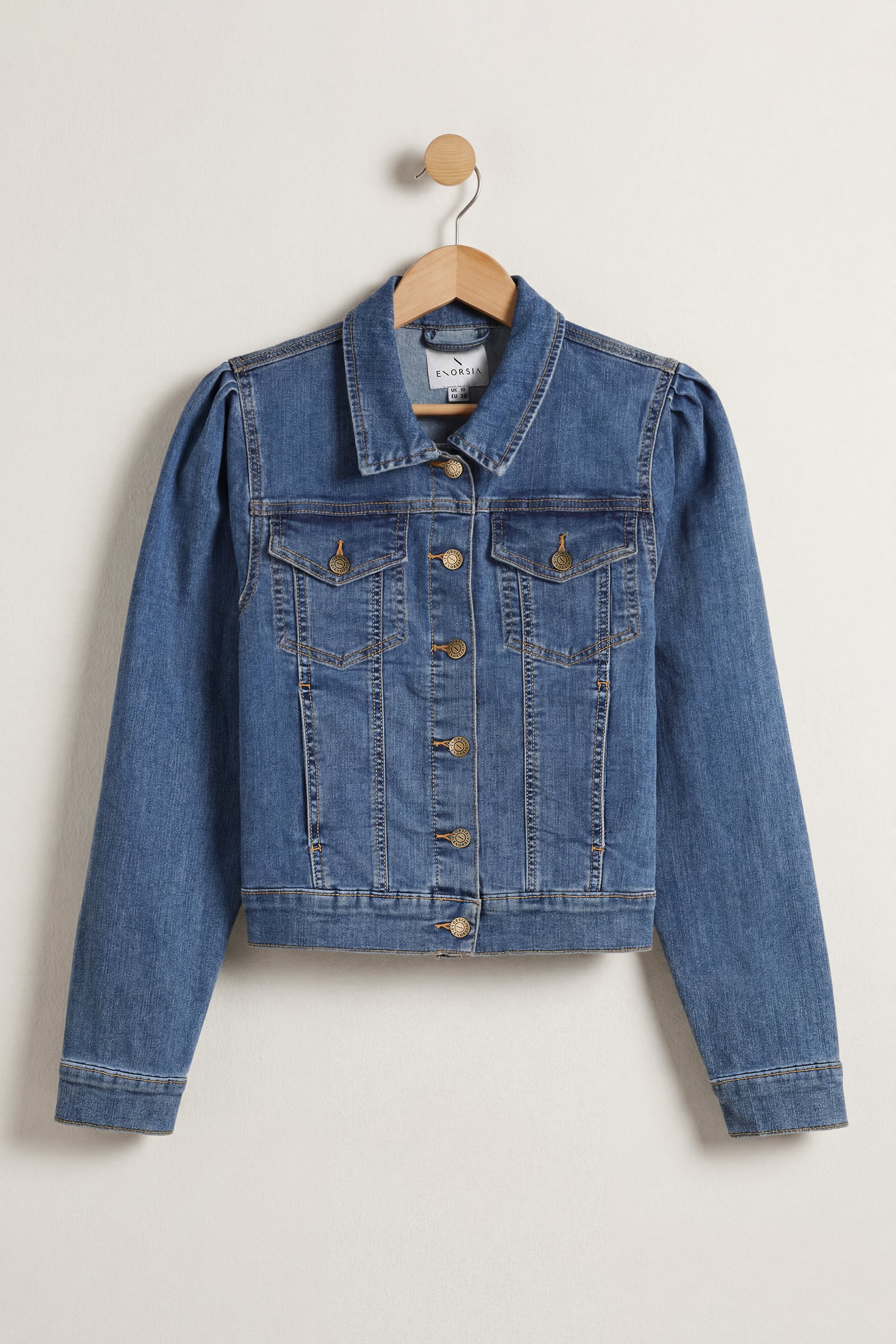 Puff Sleeve Denim Mid Wash Jacket