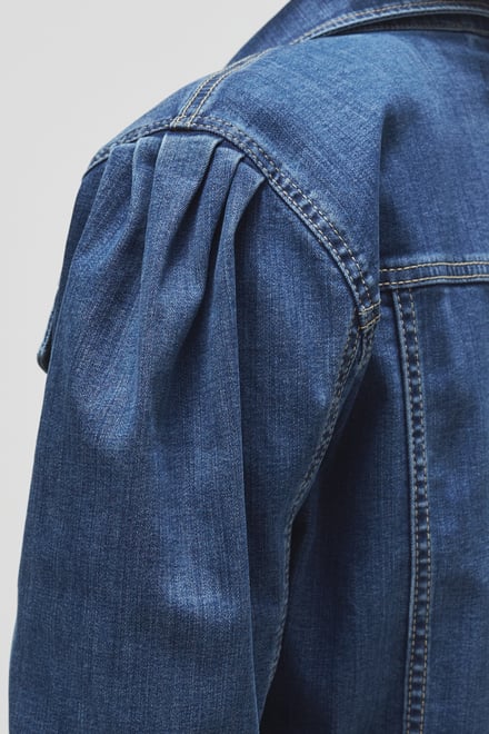 Puff Sleeve Denim Mid Wash Jacket