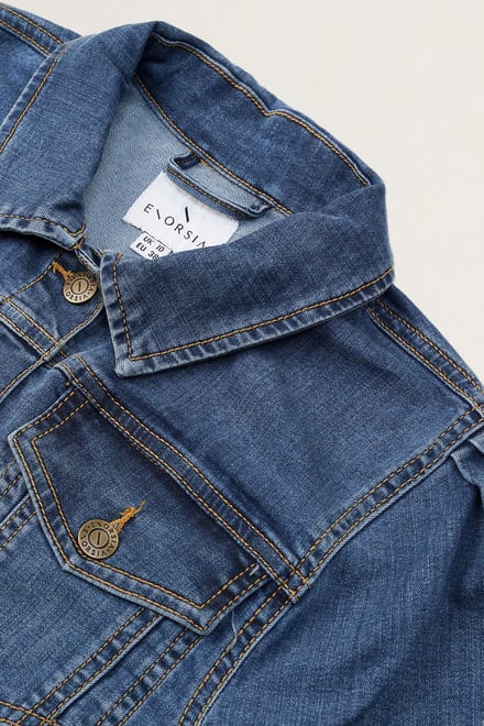 Puff Sleeve Denim Mid Wash Jacket