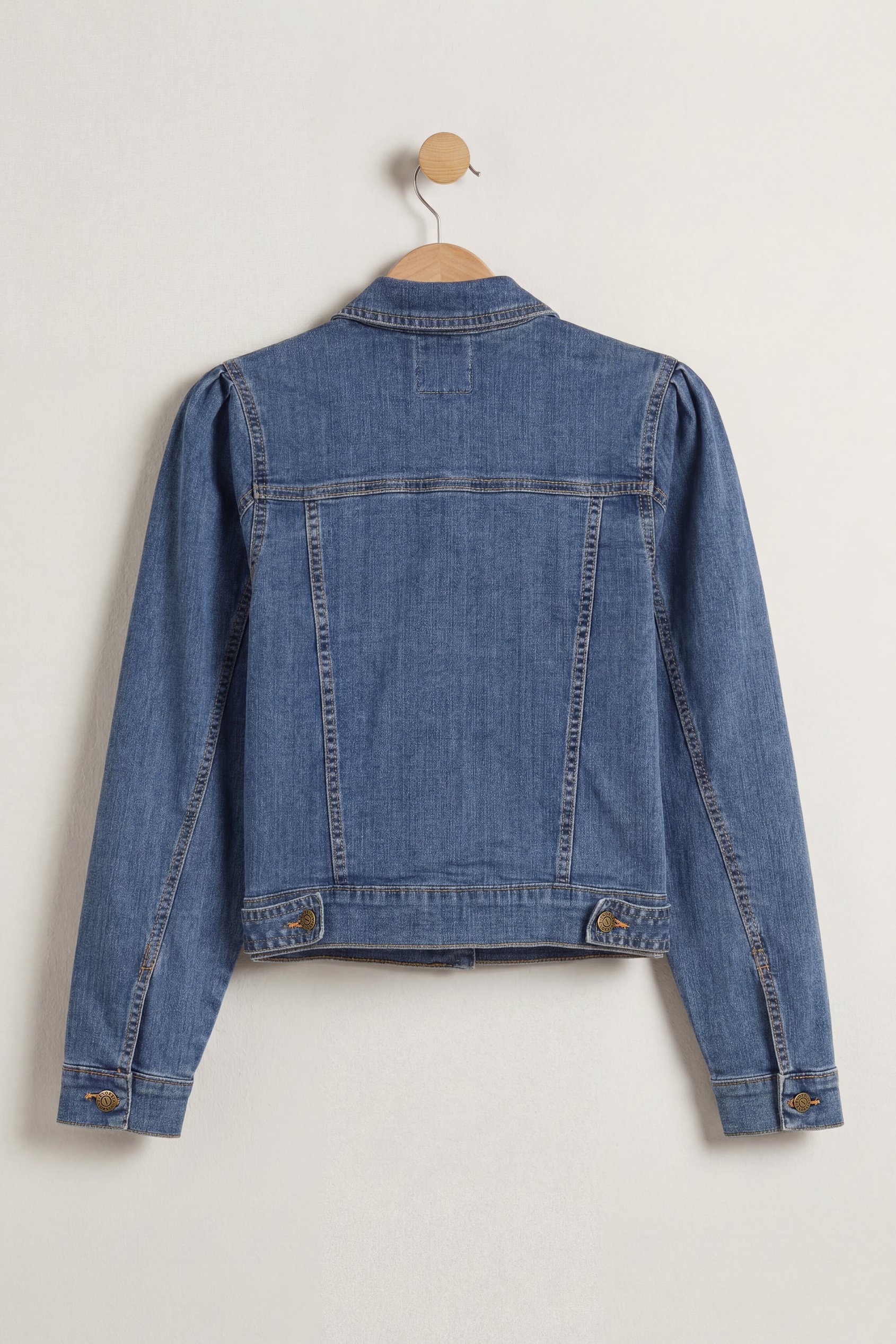 Puff Sleeve Denim Mid Wash Jacket