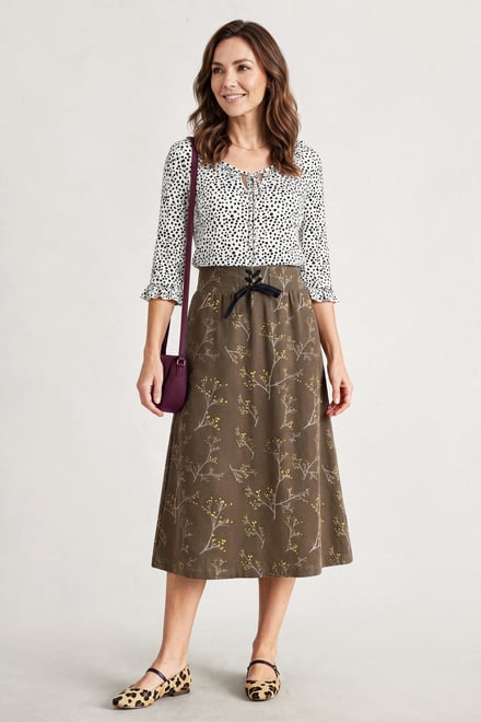 Women High Waist Lace Up A-Line Midi Skirt