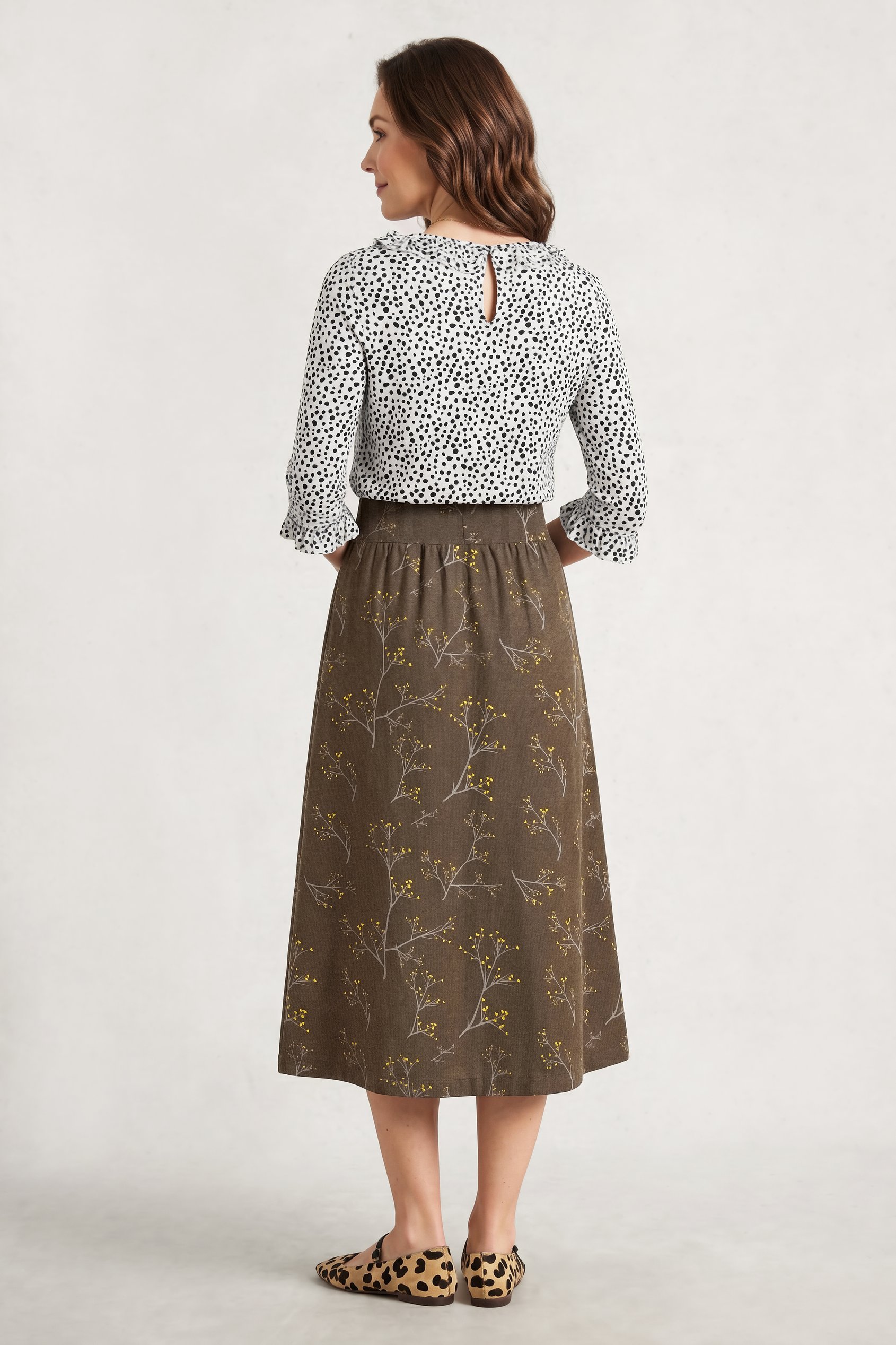 Women High Waist Lace Up A-Line Midi Skirt