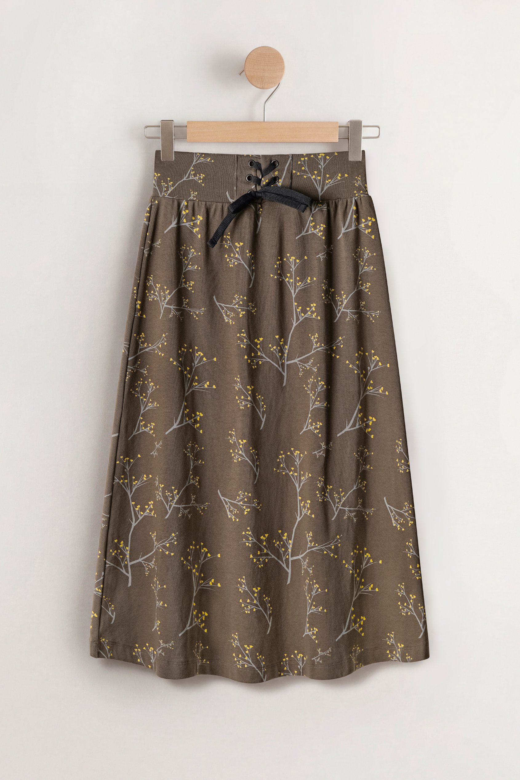 Women High Waist Lace Up A-Line Midi Skirt