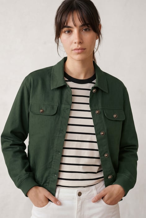 Womens Green Flap Pocket Button Detail Jacket