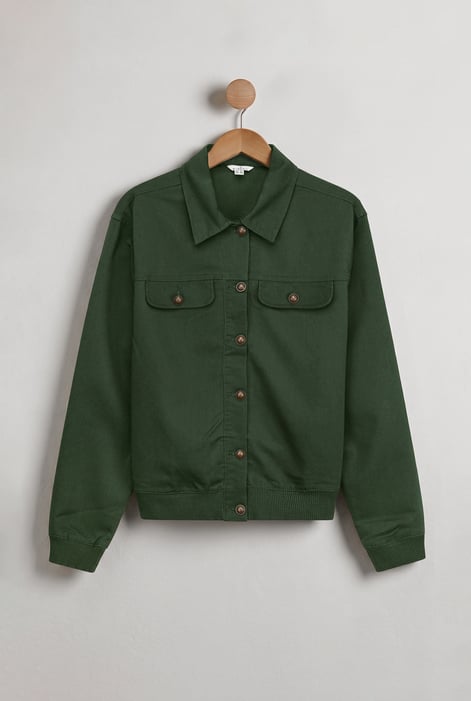 Womens Green Flap Pocket Button Detail Jacket