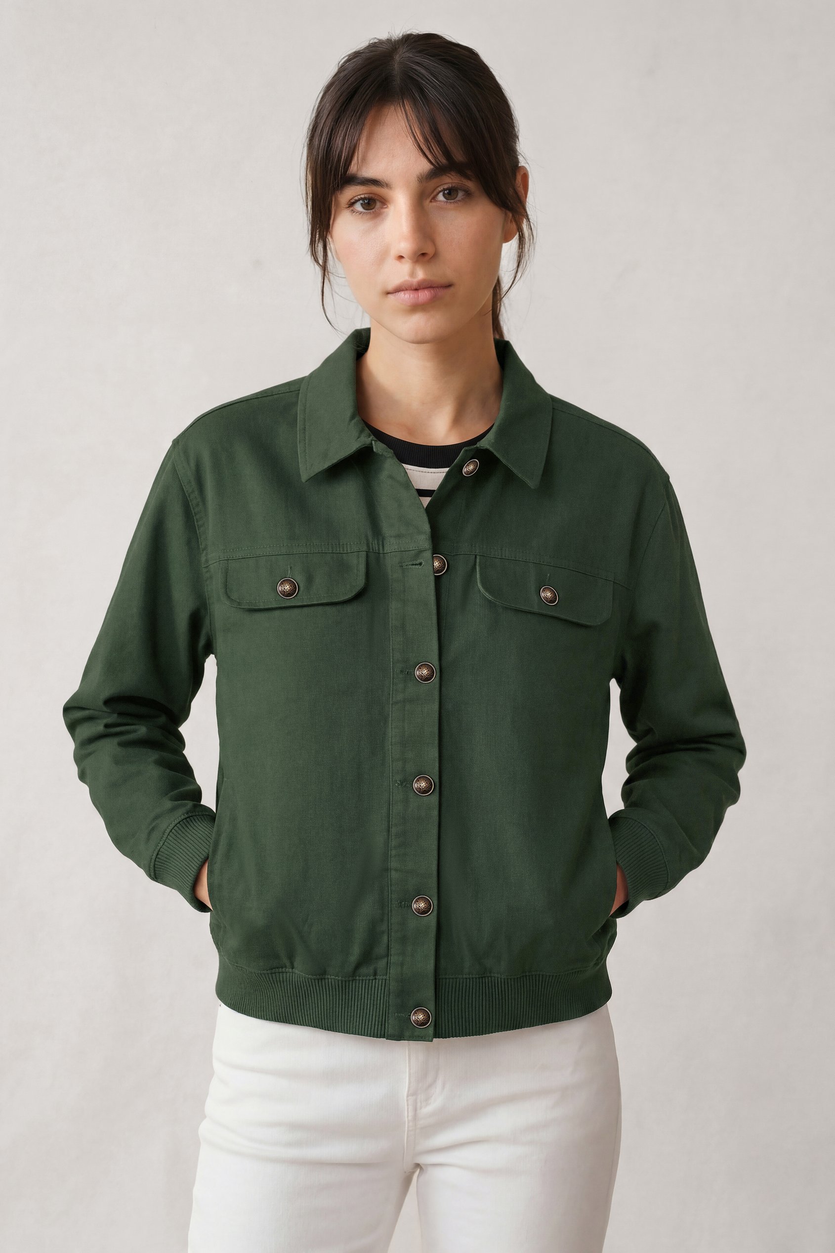 Womens Flap Pocket Button Detail Jacket