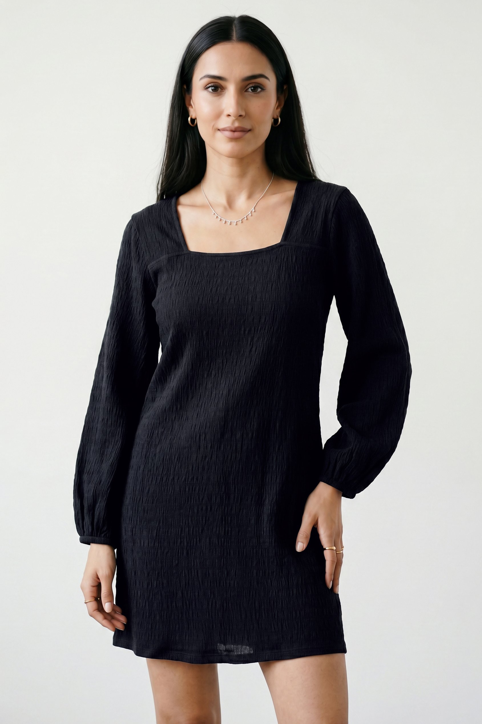 Enorsia Women's Black Square Neck Jersey Mini Dress - Uk 14