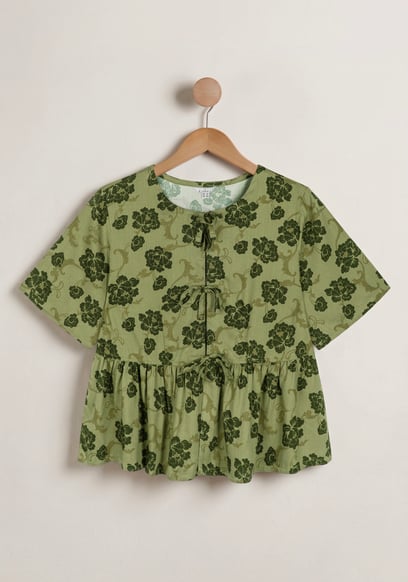 Women's Tie Front Floral Short Sleeve Blouse