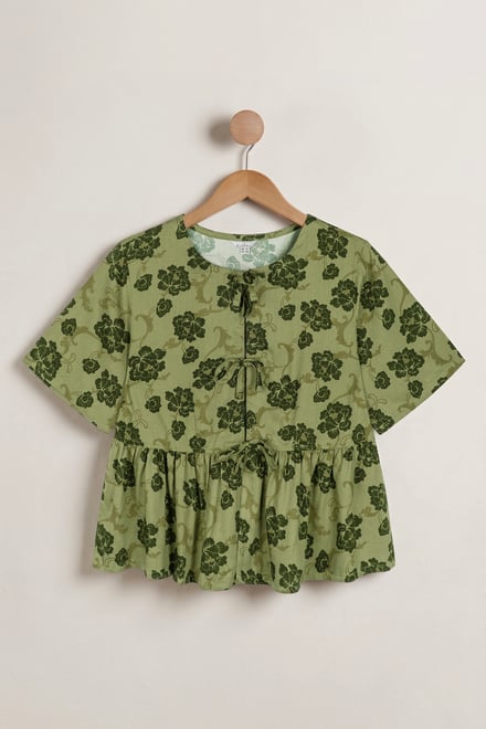 Women's Tie Front Floral Short Sleeve Blouse
