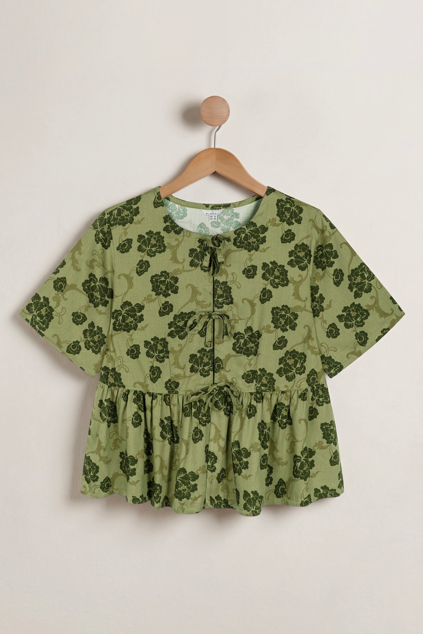 Women's Tie Front Floral Short Sleeve Blouse