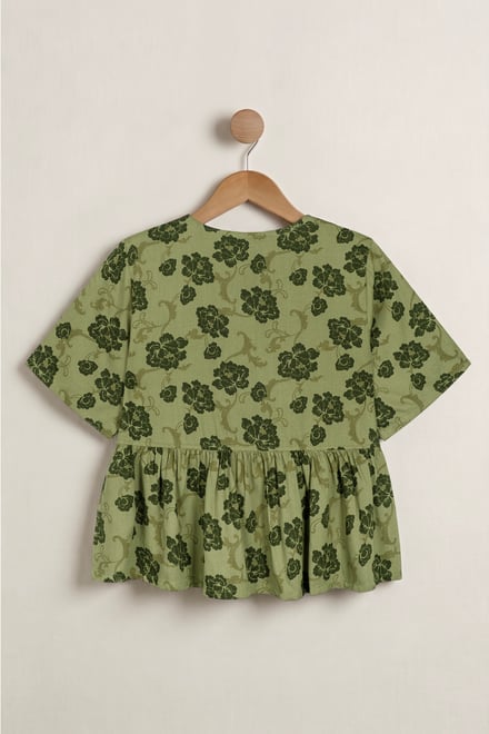 Women's Tie Front Floral Short Sleeve Blouse